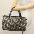 Christian Dior Trotter Canvas Boston Bag Navy Gold Auth 140966-20