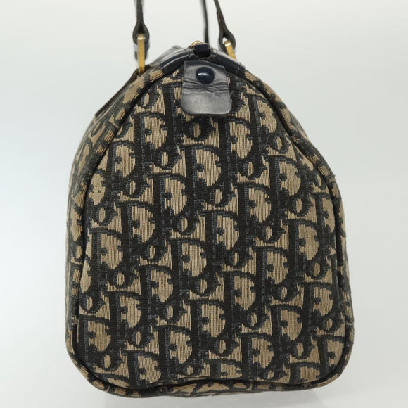 Christian Dior Trotter Canvas Boston Bag Navy Gold Auth 140966