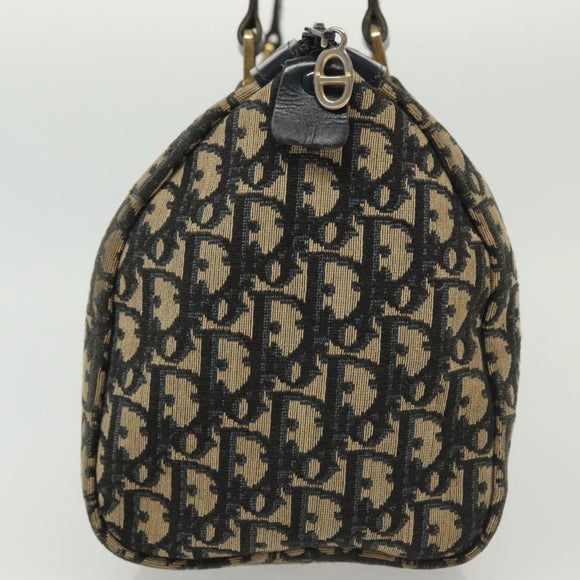 Christian Dior Trotter Canvas Boston Bag Navy Gold Auth 140966