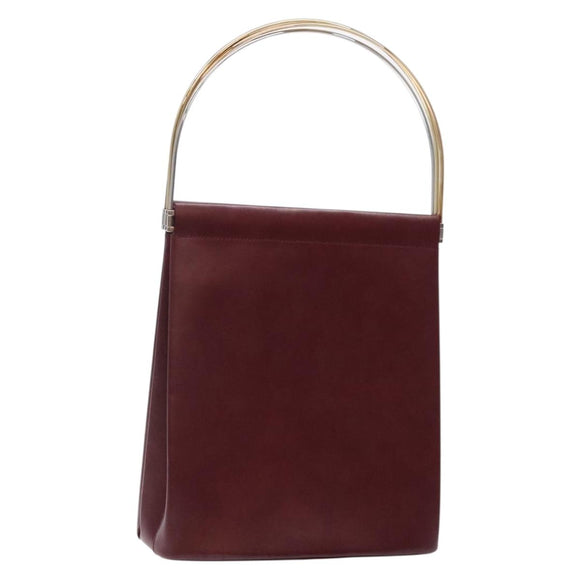 CARTIER Trinity Hand Bag Leather Metal Bordeaux Gold Silver Auth 140969