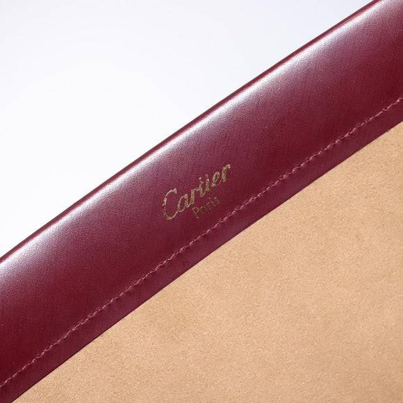 CARTIER Trinity Hand Bag Leather Metal Bordeaux Gold Silver Auth 140969