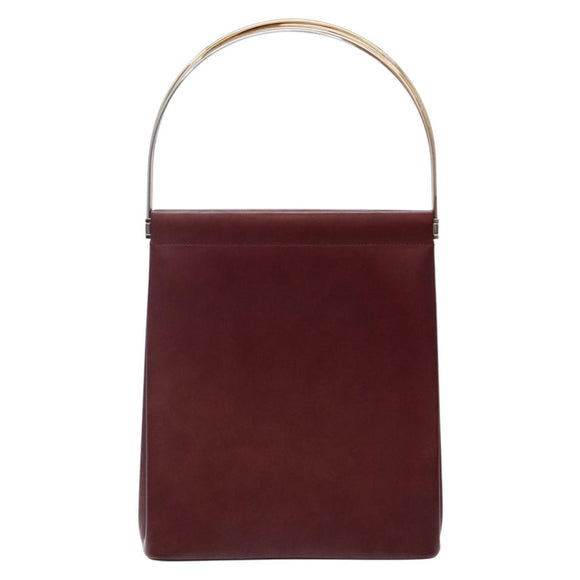CARTIER Trinity Hand Bag Leather Metal Bordeaux Gold Silver Auth 140969