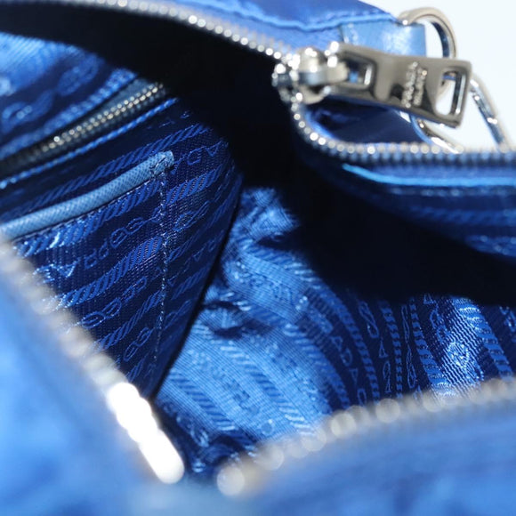 PRADA Shoulder Bag Nylon Blue Silver Auth 140970