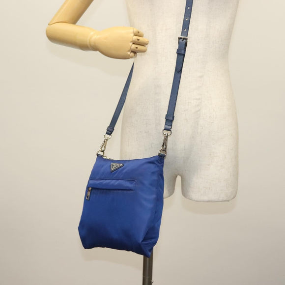PRADA Shoulder Bag Nylon Blue Silver Auth 140970
