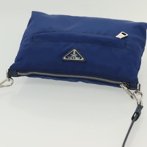 PRADA Shoulder Bag Nylon Blue Silver Auth 140970
