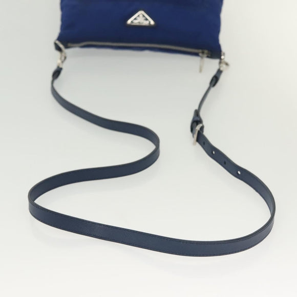PRADA Shoulder Bag Nylon Blue Silver Auth 140970