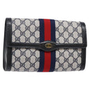 GUCCI GG Supreme Sherry Line Clutch Bag PVC Navy Gold 67 014 3087 Auth 140986-1