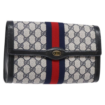GUCCI GG Supreme Sherry Line Clutch Bag PVC Navy Gold 67 014 3087 Auth 140986