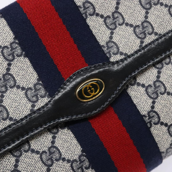 GUCCI GG Supreme Sherry Line Clutch Bag PVC Navy Gold 67 014 3087 Auth 140986