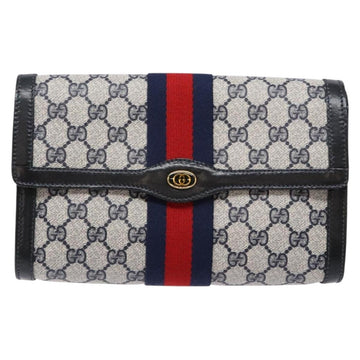 GUCCI GG Supreme Sherry Line Clutch Bag PVC Navy Gold 67 014 3087 Auth 140986 - 0