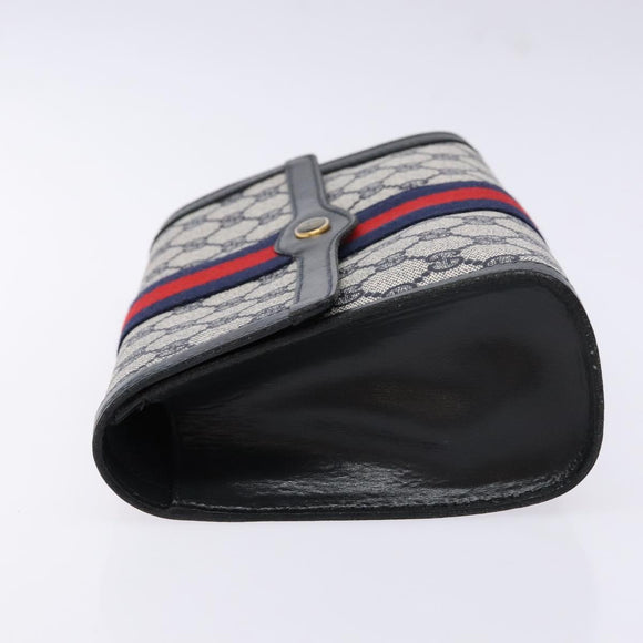 GUCCI GG Supreme Sherry Line Clutch Bag PVC Navy Gold 67 014 3087 Auth 140986