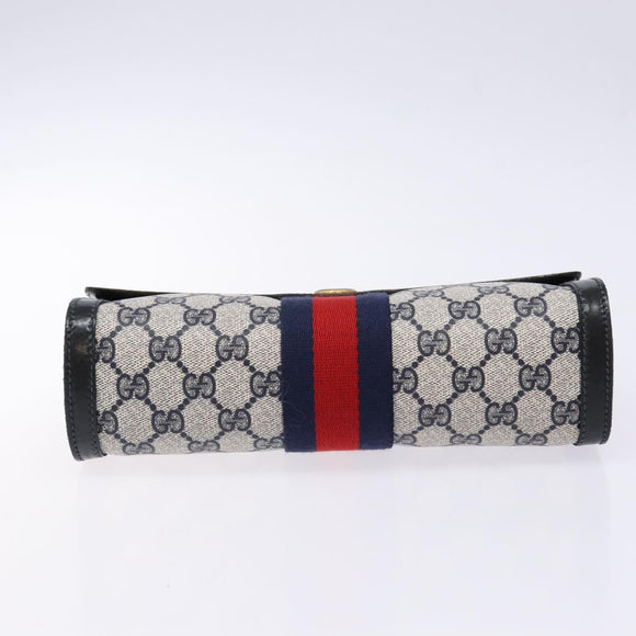GUCCI GG Supreme Sherry Line Clutch Bag PVC Navy Gold 67 014 3087 Auth 140986