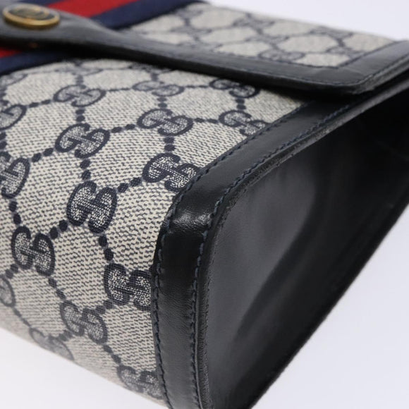 GUCCI GG Supreme Sherry Line Clutch Bag PVC Navy Gold 67 014 3087 Auth 140986