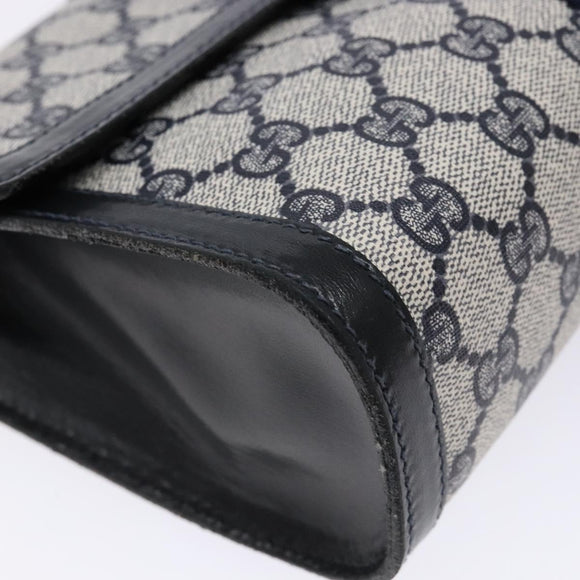 GUCCI GG Supreme Sherry Line Clutch Bag PVC Navy Gold 67 014 3087 Auth 140986