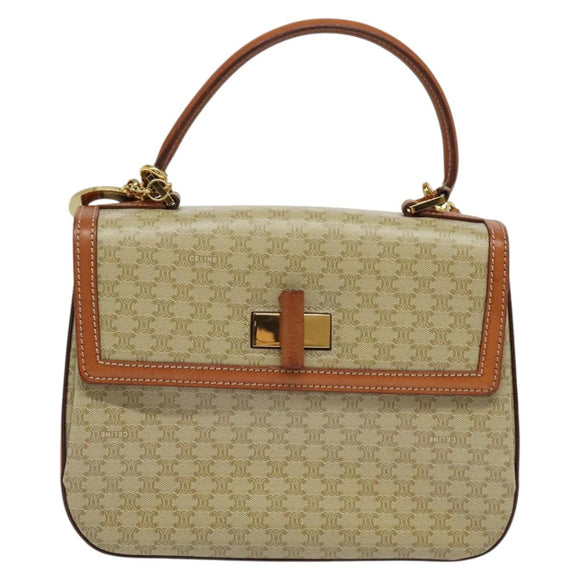 CELINE Macadam Canvas Hand Bag PVC 2way Beige Gold Auth 140987