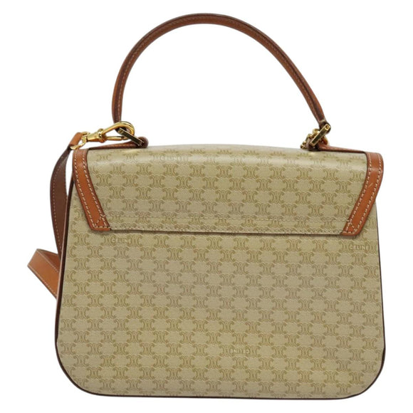 CELINE Macadam Canvas Hand Bag PVC 2way Beige Gold Auth 140987