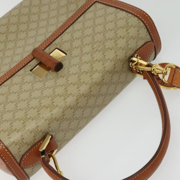 CELINE Macadam Canvas Hand Bag PVC 2way Beige Gold Auth 140987