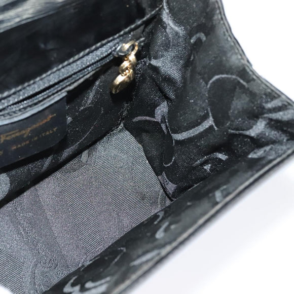 Salvatore Ferragamo Gancini Shoulder Bag Leather Black Gold Auth 140988