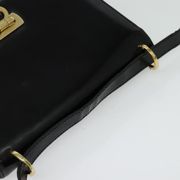 Salvatore Ferragamo Gancini Shoulder Bag Leather Black Gold Auth 140988