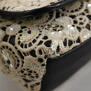 CHANEL Sequin Shoulder Bag Leather White Gold CC Auth 140995-15