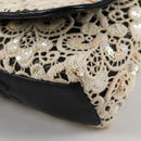 CHANEL Sequin Shoulder Bag Leather White Gold CC Auth 140995-16