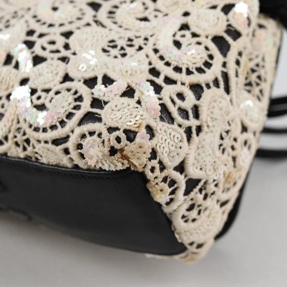 CHANEL Sequin Shoulder Bag Leather White Gold CC Auth 140995