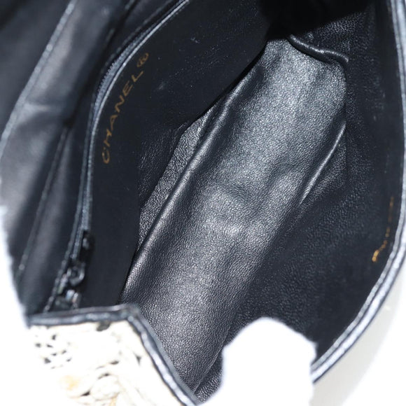 CHANEL Sequin Shoulder Bag Leather White Gold CC Auth 140995