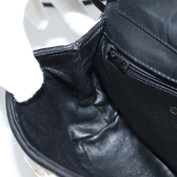 CHANEL Sequin Shoulder Bag Leather White Gold CC Auth 140995