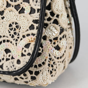 CHANEL Sequin Shoulder Bag Leather White Gold CC Auth 140995 - 0