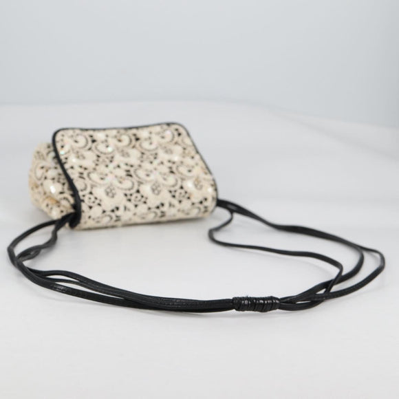 CHANEL Sequin Shoulder Bag Leather White Gold CC Auth 140995