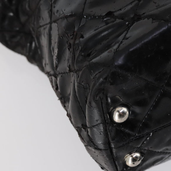 CHANEL Wild Stitch Chain Shoulder Bag Patent leather Black Silver CC Auth 140996