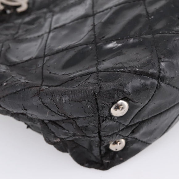 CHANEL Wild Stitch Chain Shoulder Bag Patent leather Black Silver CC Auth 140996
