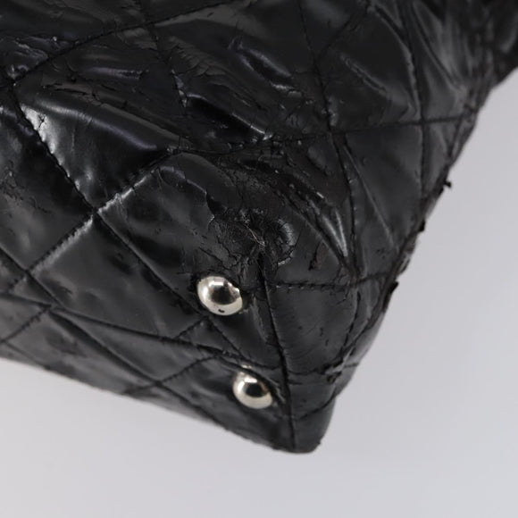 CHANEL Wild Stitch Chain Shoulder Bag Patent leather Black Silver CC Auth 140996