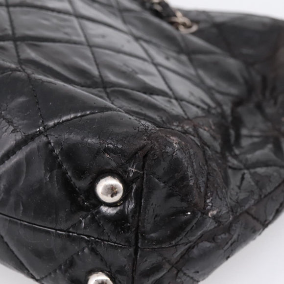 CHANEL Wild Stitch Chain Shoulder Bag Patent leather Black Silver CC Auth 140996