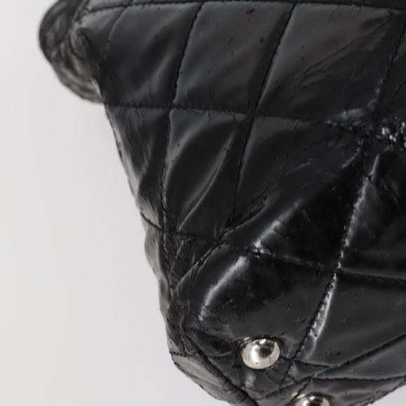 CHANEL Wild Stitch Chain Shoulder Bag Patent leather Black Silver CC Auth 140996