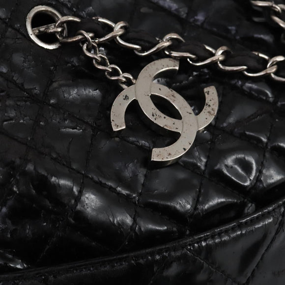 CHANEL Wild Stitch Chain Shoulder Bag Patent leather Black Silver CC Auth 140996