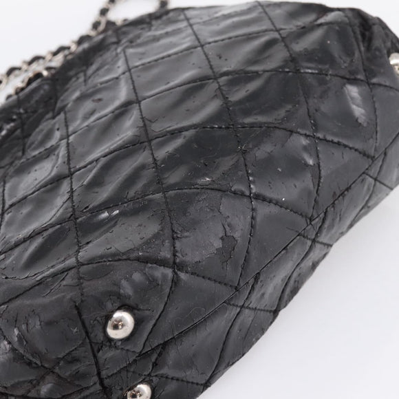 CHANEL Wild Stitch Chain Shoulder Bag Patent leather Black Silver CC Auth 140996
