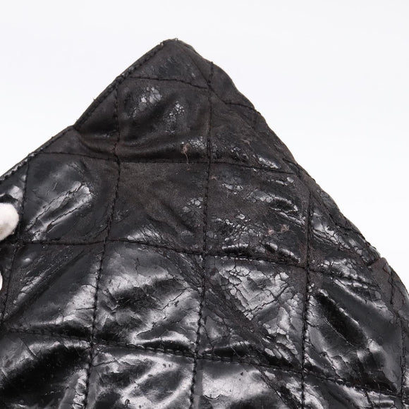 CHANEL Wild Stitch Chain Shoulder Bag Patent leather Black Silver CC Auth 140996
