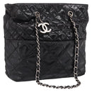 CHANEL Wild Stitch Chain Shoulder Bag Patent leather Black Silver CC Auth 140996-1