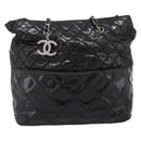 CHANEL Wild Stitch Chain Shoulder Bag Patent leather Black Silver CC Auth 140996-13