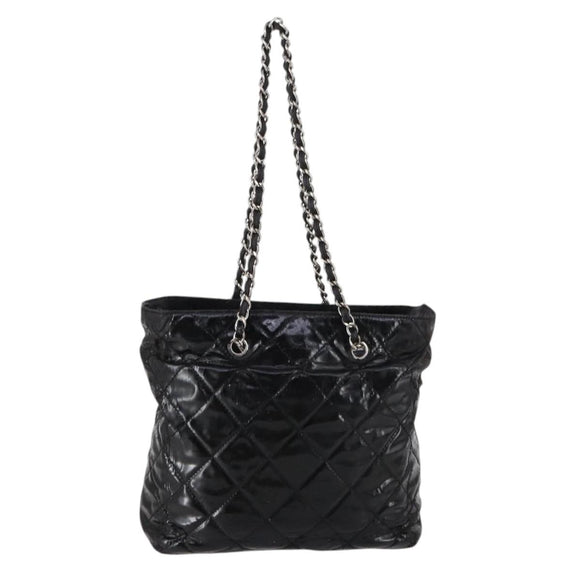 CHANEL Wild Stitch Chain Shoulder Bag Patent leather Black Silver CC Auth 140996