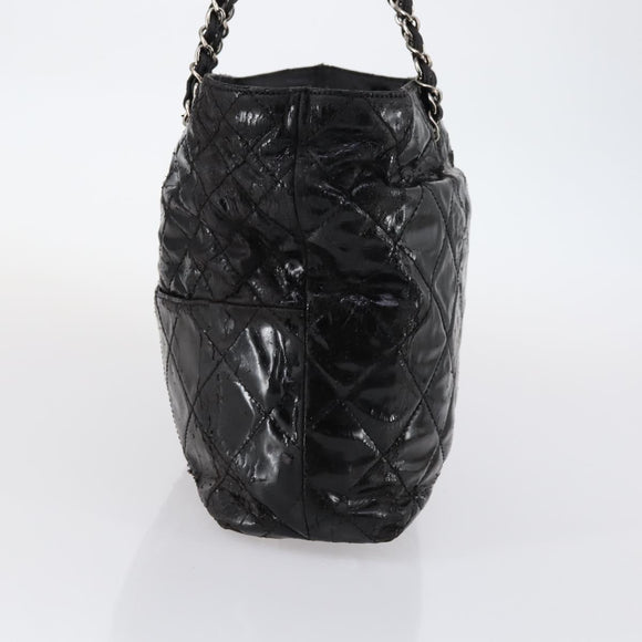 CHANEL Wild Stitch Chain Shoulder Bag Patent leather Black Silver CC Auth 140996