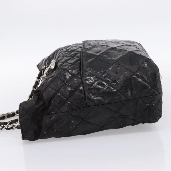 CHANEL Wild Stitch Chain Shoulder Bag Patent leather Black Silver CC Auth 140996