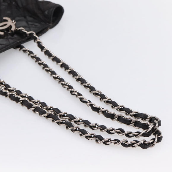 CHANEL Wild Stitch Chain Shoulder Bag Patent leather Black Silver CC Auth 140996