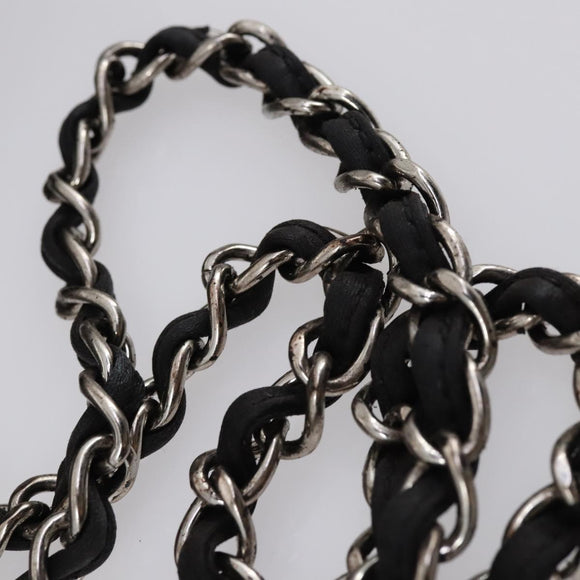 CHANEL Wild Stitch Chain Shoulder Bag Patent leather Black Silver CC Auth 140996