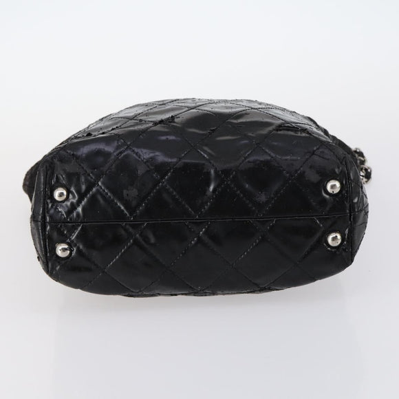 CHANEL Wild Stitch Chain Shoulder Bag Patent leather Black Silver CC Auth 140996