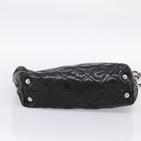 CHANEL Wild Stitch Chain Shoulder Bag Patent leather Black Silver CC Auth 140996