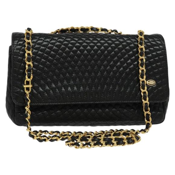 BALLY Chain Shoulder Bag Leather Black Gold Auth 141002