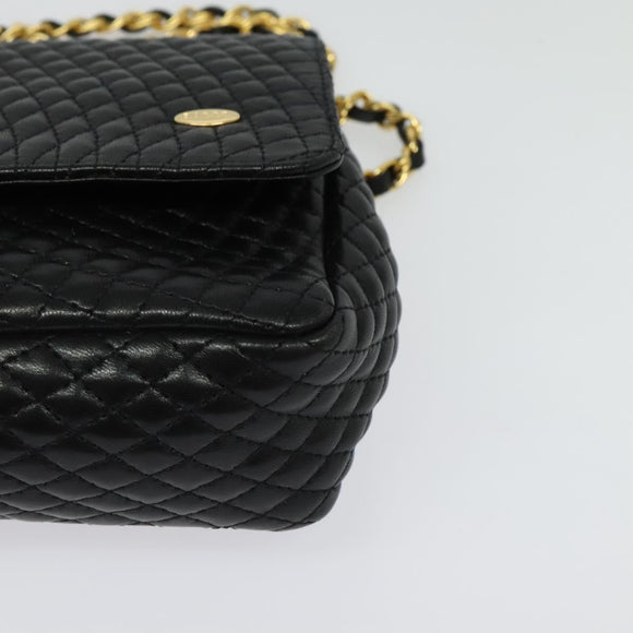 BALLY Chain Shoulder Bag Leather Black Gold Auth 141002