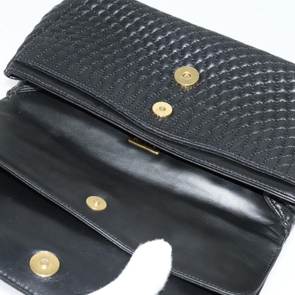 BALLY Chain Shoulder Bag Leather Black Gold Auth 141002